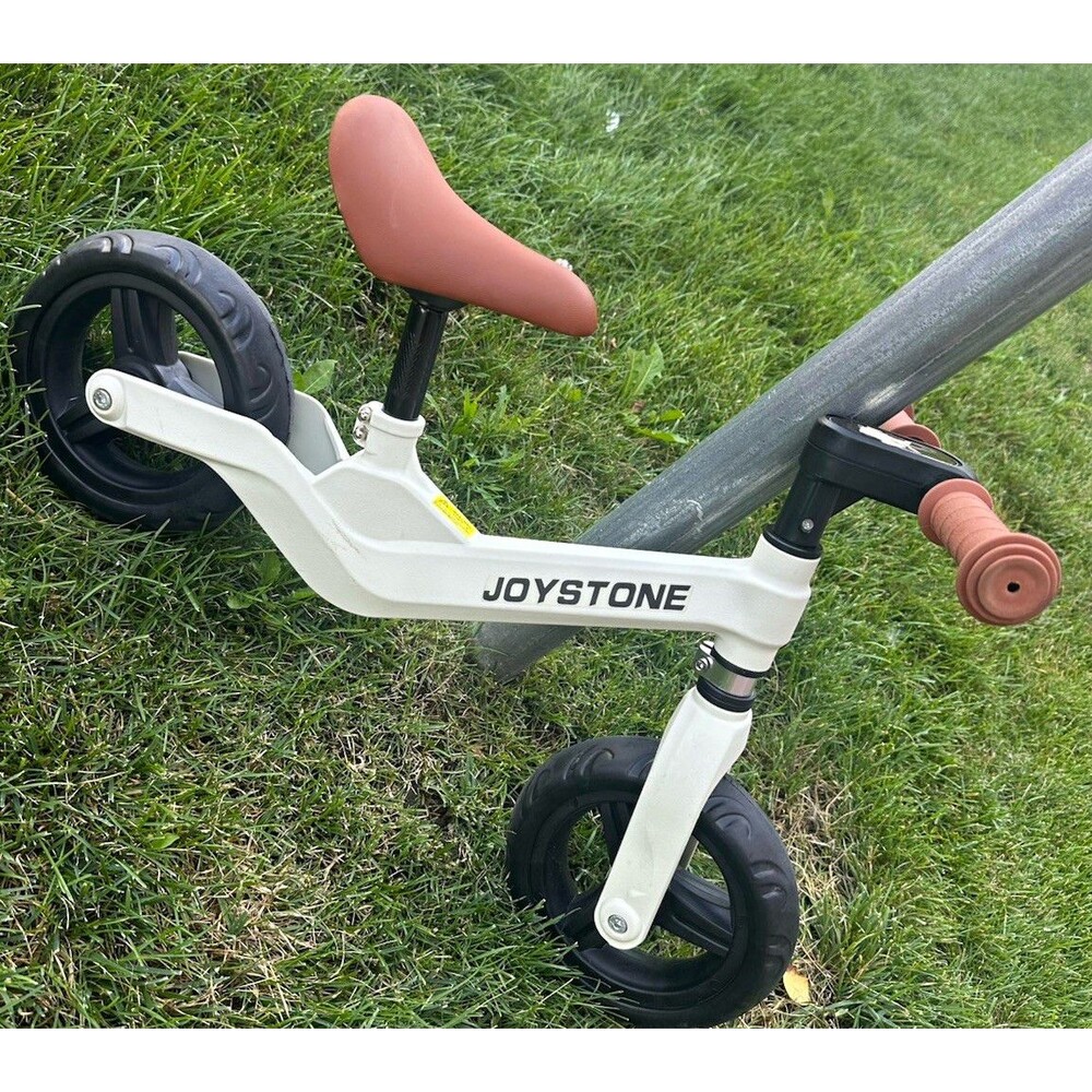 JOYSTONE Toddler Balance Bike White Brown Adjustable Seat 12” Kids